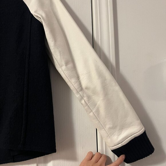 XS Club Monaco Navy blue Wool White Leather Bomber Jacket - Picture 13 of 14